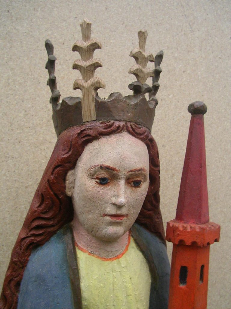 Karstädt, Detail der Ergänzungen in der Krone der Altarfigur der Barbara